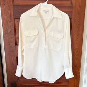 Madewell Contrast Stitch Popover Shirt XXS Ivory Long Sleeve Tunic Relaxed NT773